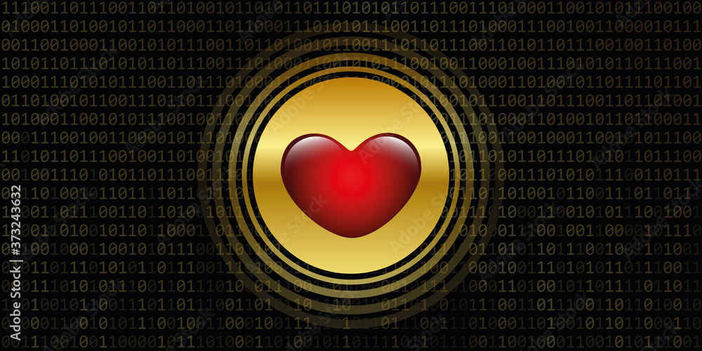 Aufkleber digital heart on golden binary code background online dating concept vector illustration eps10