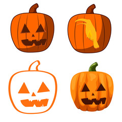 Pumpkin. Halloween. Contour. Flat. Toucan. Bird. Candle in the pumpkin