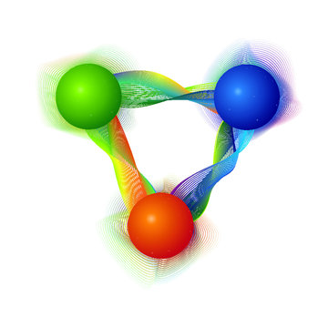 The 3 valance Quarks that form a Proton inside nucleus. These quarks have color charge and are connected by spring like gluons. A red, blue and green quark makes a hadron, (the H in LHC)