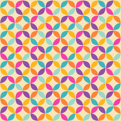 Seamless pattern pop art style with abstract colorful geometric circles. Vector illustration.
