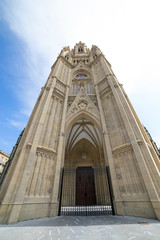 Fototapeta na wymiar neo-gothic front door. Buen Pastor Cathedral in the city of San Sebastian, Basque Country, Spain.