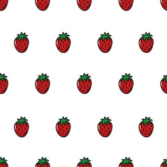 Vector seamless pattern with strawberry. Repeating fruit icon on white