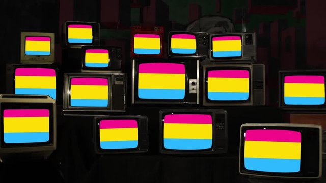 Pansexual Pride Flags on Televisions from the 60s, 70s, 80s and 90s.