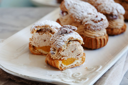 Classic French Dessert Paris Brest, Choux Pastry With Soft Hazelnut Cream