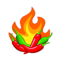 red hot chilli pepper and green hot chilli pepper on fire vector illustration isolated on white background. Illustration of food hot chilli pepper in minimalis style. Simple logo vector illustration f