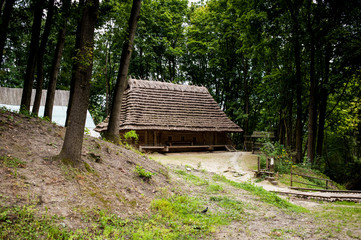 Old authentic wooden house with logs