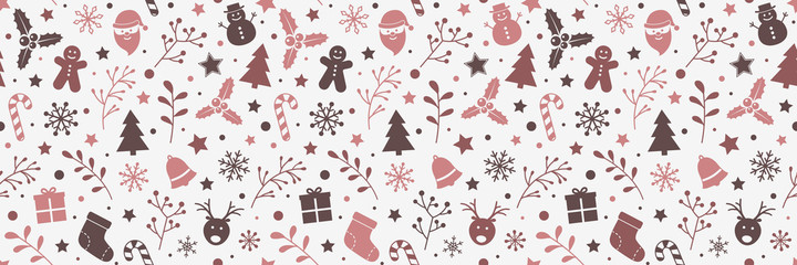 Christmas background with decorations. Xmas seamless pattern. Vector