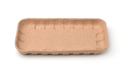 Front view of empty pulp paper food tray