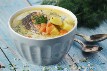 Scandinavian fish soup in a bowl	