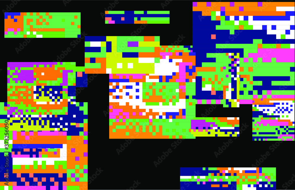 Poster Abstract pixelated background with flickers and datamoshing effect. Vaporwave and cyberpunk style aesthetics.