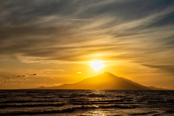 Naklejka na ściany i meble Sunset over Rishiri Fuji in Hokkaido, Japan