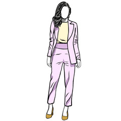 Beautiful new generation Business woman wearing colorful uniform suit.Line drawing of cartoon character with illustration in flat design.