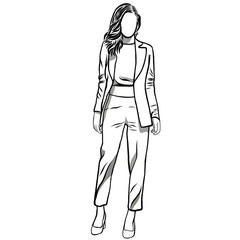 Beautiful new generation Business woman wearing colorful uniform suit.Line drawing of cartoon character with illustration in flat design.