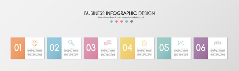 Business infographic design with 6 elements. Vector