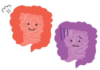 健康な腸と不健康な腸のイラスト