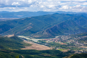 Fototapeta premium Beautiful view of the old town of Mtskheta from the Zedazeni mountain in Georgia
