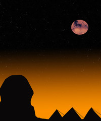 Egyptian sphinx and pyramids with the planet mars at an ancient time © Photoman