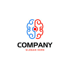brain outline line art monoline logo vector icon, brain connect logo design ready to use