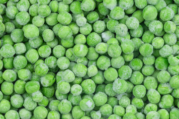 Frozen green peas texture background. ice peas background for food textures. Raw vegetables.