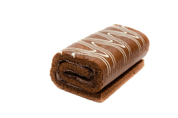 Chocolate sponge cake on an isolated background.