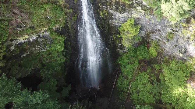 Drone flight panorama of a waterfall 4k wild landscape beautiful picture