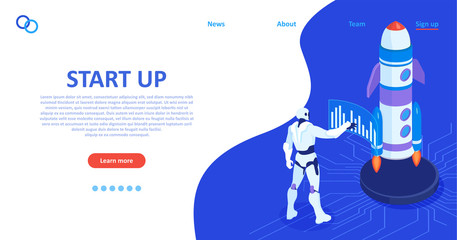 Vector of a robot launching a new start up project