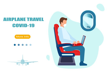Vector of a passenger wearing face mask traveling by plane during covid-19 pandemic
