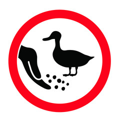 Do not feed the duck or goose. Fun vector ducks sign. Stop halt, no feeding the birds area. Not allowed zone. Symbol and pictogram icons.