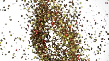 Super Slow Motion Shot of Pepper Seasoning Side Collision Isolated on White Background at 1000fps. - Powered by Adobe