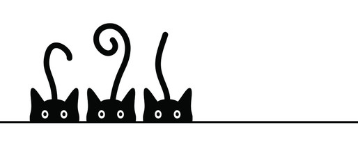 Drawing cat line pattern. Funny vector cats sign. Comic cartoon sketch. One line kitten, kitty silhouette pictogram. Animal, cute pet sits background. World cat day. © MarkRademaker