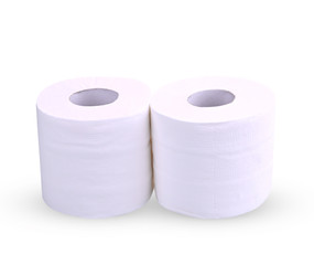 Toilet paper roll isolated on white background; two tissue paper roll for clean.