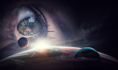 Human eye and space. Elements of this image furnished by NASA.