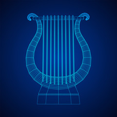 Ancient lyre or harp musical instrument. Music concept. Wireframe low poly mesh vector illustration.