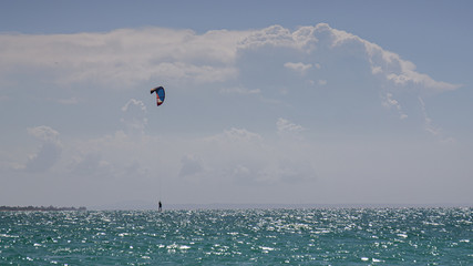 Beautiful shot of kitesurfing in a sea