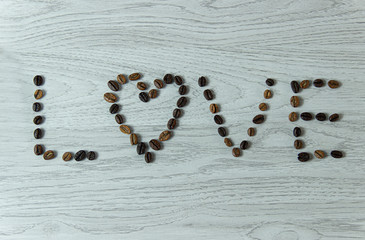 Love written with coffee beans