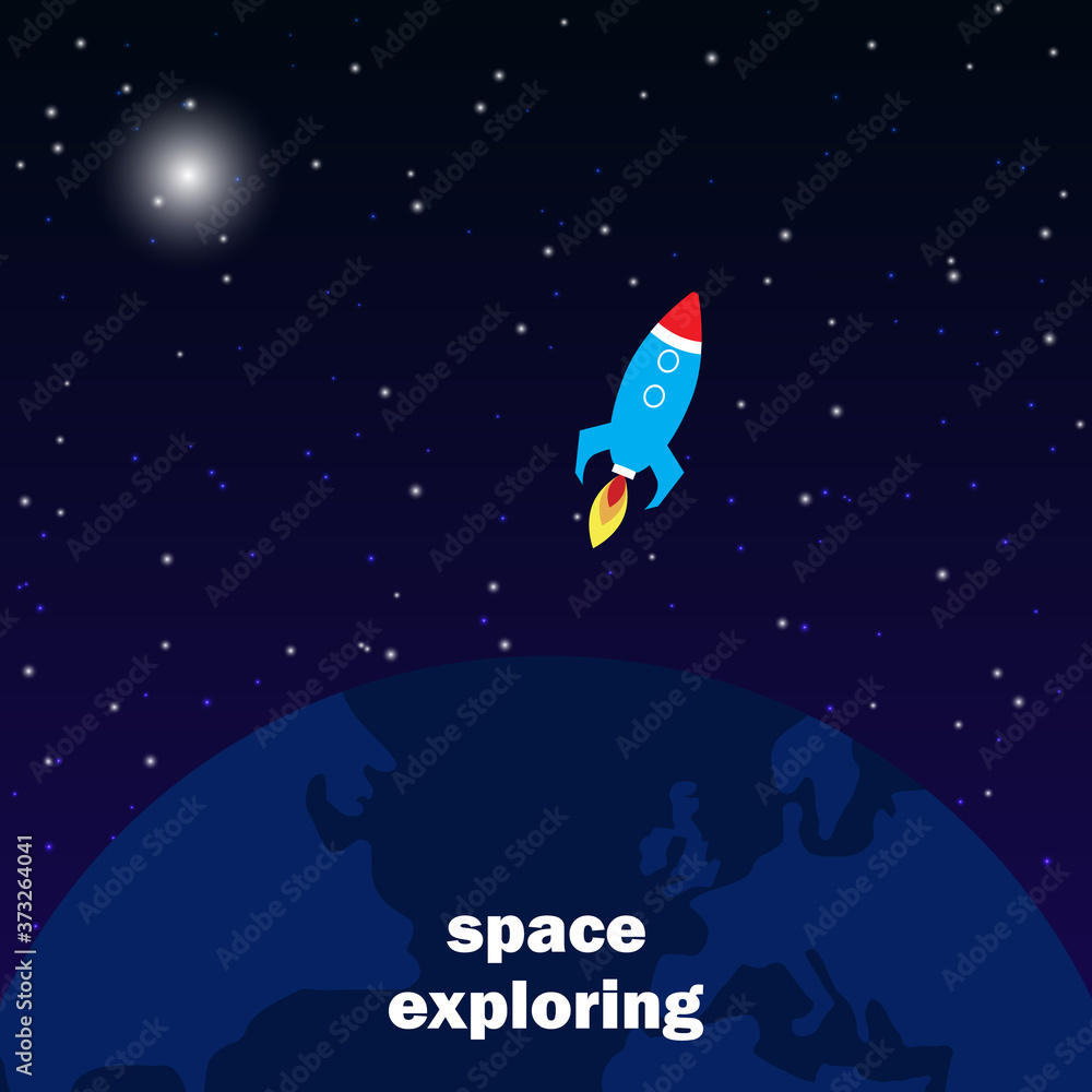 Wall mural spaceship launch to outer space, cosmos exploring