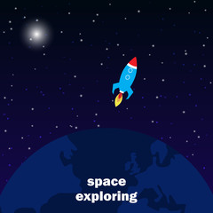 Spaceship launch to outer space, cosmos exploring