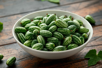 Freshly picked Cucamelon in white bowl. vegetable healthy food