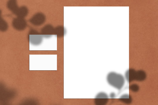 White empty business card and letterhead mock up, Shadow overlay, stationery mockup, add your design + multiply effect