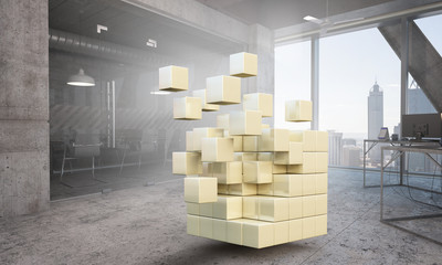 Floating cubes. Innovation and creativity concept