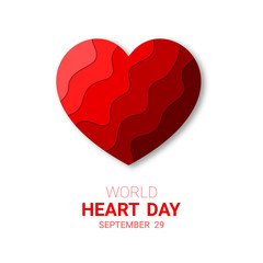 World Heart Day Background. heart layered paper cut with World Heart Day label. Vector health care illustration