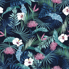 Panele Szklane  Beautiful stylish dark tropical flower in the rainforest seamless pattern vector EPS10 ,Design for fashion, fabric, web, wallpapers, wrapping, and all prints