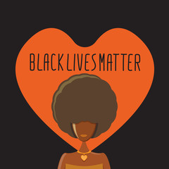Black lives matter banner with afro american girl silhouette with afro style hair. Black lives matter graphic poster or print design template against racial discrimination with black woman