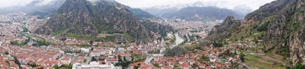 Fototapeta na wymiar Amasya city panorama on a cloudy day - Amasya, Turkey 