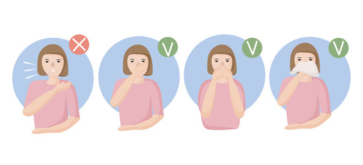 How to sneeze or cough properly to prevent viruses from spreading. cover your mouth with your hand or handkerchief. people with a cold and illness sneeze. Preventive measures against coronavirus