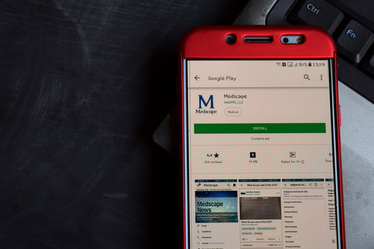 Medscape dev app on Smartphone screen. Medscape is a freeware web browser developed by WebMD, LLC