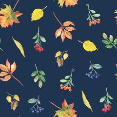 Watercolor seamless pattern with autumn elements. - 373269230