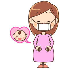 マスクをして微笑む妊婦と赤ちゃん
