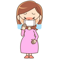 マスクをして咳き込む妊婦
