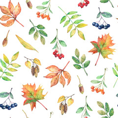 Watercolor seamless pattern with autumn elements. - 373269268